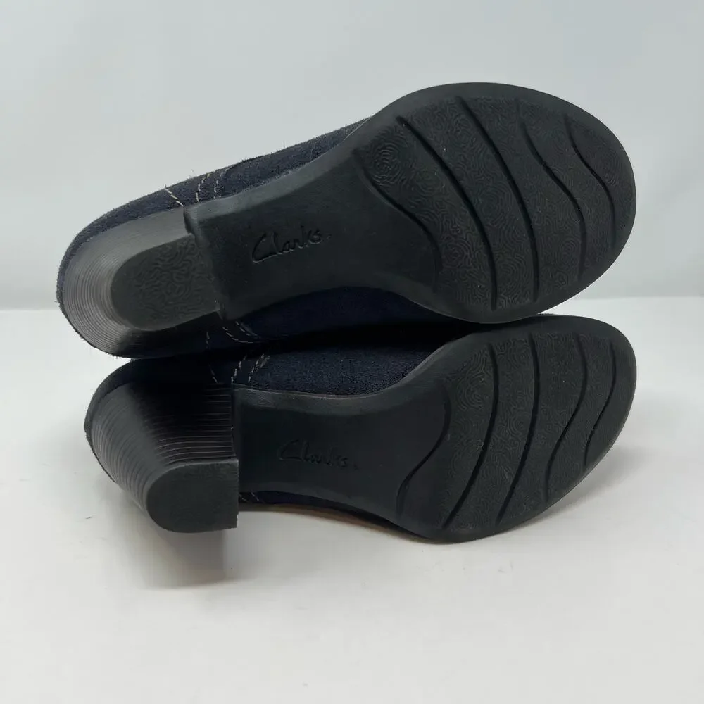 Clarks Booties Women's 8.5M Dark Blue Suede Leather Lace-Up Heel Preppy Romantic - Picture 9 of 11